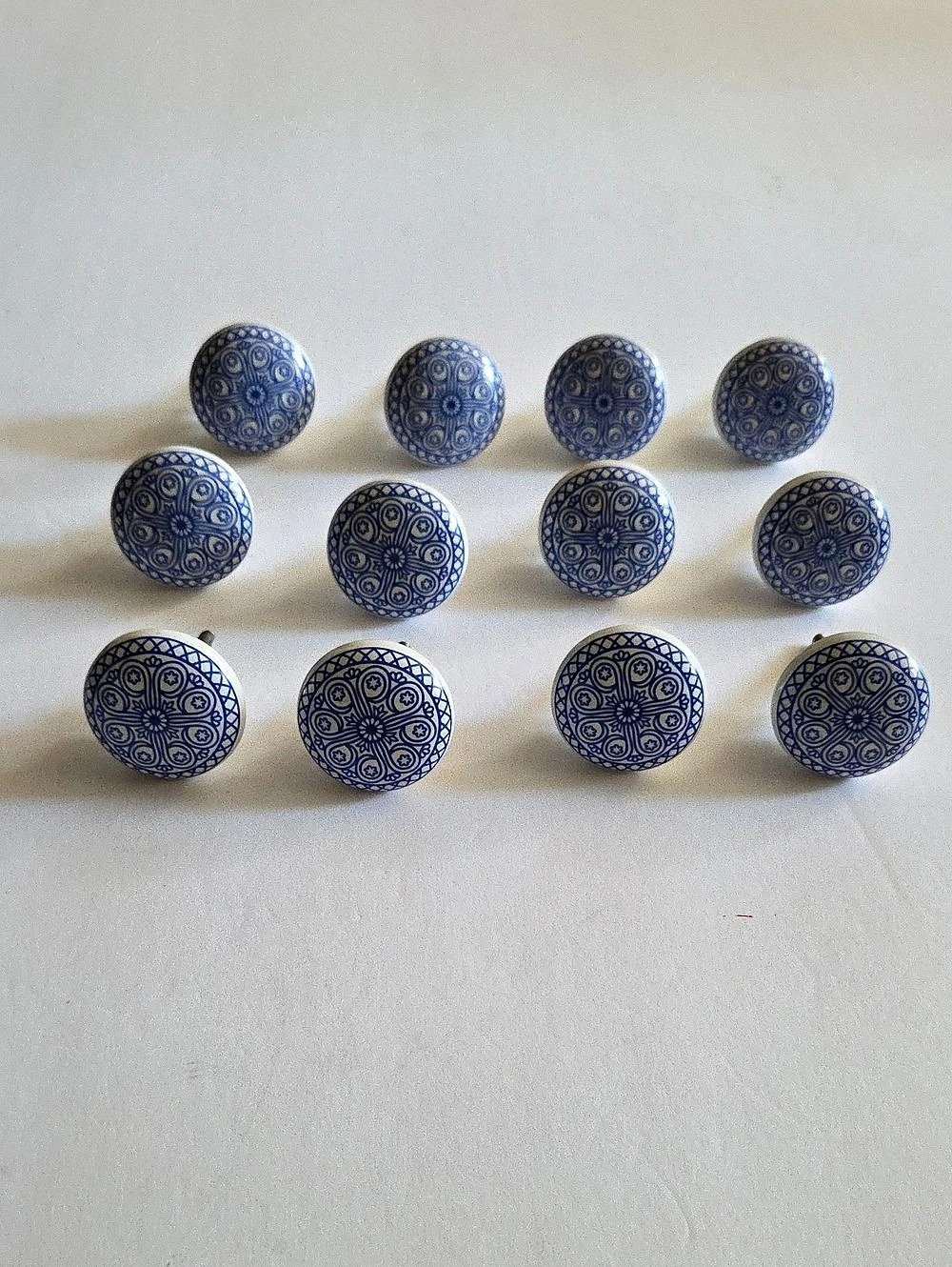 Blue & White Geometric Cabinet Knobs Set of 12